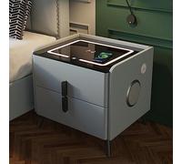 Mesita de noche con carga inalámbrica, altavoz Bluetooth, luces LED y cajones de almacenamiento para una comodidad moderna del dormitorio
