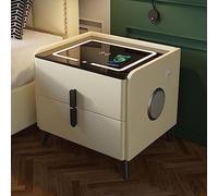 Mesita de noche con carga inalámbrica, altavoz Bluetooth, luces LED y cajones de almacenamiento para una comodidad moderna del dormitorio