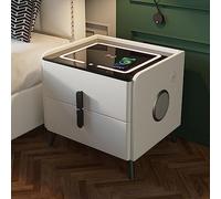 Mesita de noche con carga inalámbrica, altavoz Bluetooth, luces LED y cajones de almacenamiento para una comodidad moderna del dormitorio