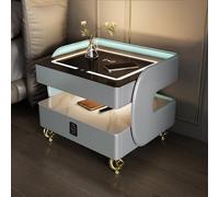 Mesita de noche con carga inalámbrica y puerto USB, tablero de roca LED, mesita de noche regulable para muebles de dormitorio