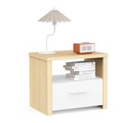 Mesita de Noche con decoración de Madera y Blanca, con un cajón silencioso y un nicho - mesita de Noche para Adultos con diseño Moderno - Made in France