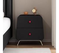 Mesita de Noche con Dos cajones con Colores Contrastantes, mesita de Noche de Cuero Suave con diseño de Mango Redondo Rojo, Mueble de Almacenamiento con pies de Acero Inoxidable(Black,L-50CM)