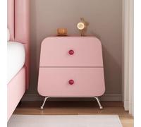 Mesita de Noche con Dos cajones con Colores Contrastantes, mesita de Noche de Cuero Suave con diseño de Mango Redondo Rojo, Mueble de Almacenamiento con pies de Acero Inoxidable(Pink,L-40)