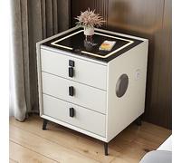 Mesita de noche con estación de carga, mesita de noche multifunción Gabinete de audio Bloqueo de huellas dactilares Estación de carga inalámbrica y luces LED, Mesa auxiliar moderna con cajones para do