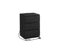 VASAGLE KAILYN Colección - Mesita de Noche con Estación de Carga, Mesa Auxiliar con 3 Cajones, 2 Tomas AC, 2 Puertos USB, Salón, Dormitorio, Estudio, Negro Ébano LET631B56