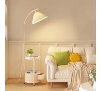 Mesita De Noche con Lámpara De Pie, Mesa Auxiliar De Madera De 2 Niveles con Cajones, Luz Ajustable En 3 Colores, Mesa Auxiliar Multifunción para Dormitorio(White)