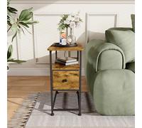 Mesita de noche con LED, mesita de noche con función de carga, mesa auxiliar con enchufe, mesa de sofá con 1 cajón y 1 compartimento abierto, mesita de noche estrecha, para dormitorio, salón (1