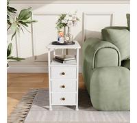 Mesita de noche con LED, mesita de noche con función de carga, mesa auxiliar con enchufe, mesa de sofá con 3 cajones y 1 compartimento abierto, mesita de noche estrecha, para dormitorio, salón (2