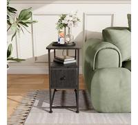 Mesita de noche con LED, mesita de noche con función de carga, mesa auxiliar con enchufe, mesa de sofá con 1 cajón y 1 compartimento abierto, mesita de noche estrecha, para dormitorio, salón (1, negro