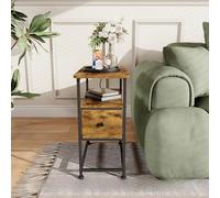 Mesita de noche con LED, mesita de noche con función de carga, mesa auxiliar con enchufe, mesa de sofá con 1 cajón y 1 compartimento abierto, mesita de noche estrecha, para dormitorio, salón (2