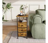 Mesita de noche con LED, mesita de noche con función de carga, mesa auxiliar con enchufe, mesa de sofá con 3 cajones y 1 compartimento abierto, mesita de noche estrecha, para dormitorio, salón (1