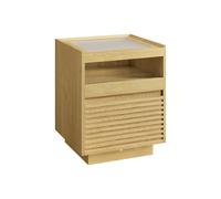 Mesita de Noche con Luz LED, Mesa Auxiliar con Cajón y Estante Extraíble, Luz Superior con 3 Pantallas, Luz Inferior con Sensor de Movimiento, para Dormitorio, Roble Natural LET614Y70