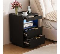 Mesita de Noche con luz led y Cargador, Comoda 2 Cajones Mesa de Noche con Led y USB 60x40x40cm Mesitas Auxiliares Salon con 2 Cajones Mueble de Madera Almacenamiento Cajonera para Salón Dormitorio