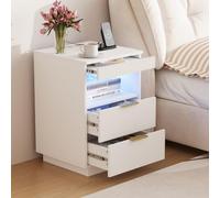 Mesita de Noche con luz led y Cargador, Comoda 2 Cajones Mesa de Noche con Led y USB 60x40x40cm Mesitas Auxiliares Salon con 2 Cajones Mueble de Madera Almacenamiento Cajonera para Salón Dormitorio