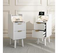 Mesita de Noche con luz led y Cargador, Comoda 2 Cajones Mesa de Noche Juego de 2 60x30x25cm Mesitas Auxiliares Salon con 2 Cajones Mueble de Madera Almacenamiento Cajonera para Salón Dormitorio