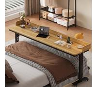 Mesita De Noche con Panel Lateral, Soporte Mesa con Ruedas para Portátil, Carrito para Ordenador, Mesa Reclinable Altura Y Longitud Ajustables(Brown)