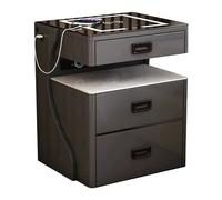 Mesita de noche con puertos USB y altavoz, luces LED, mesa auxiliar de dormitorio de 3 cajones, estación de carga para muebles de dormitorio