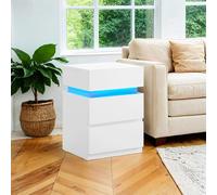 Mesita de Noche con Tira LED Multicolor Ajustable, 3 Cajones, Mesa Auxiliar de Estilo Moderno