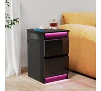 Mesita de noche con tira luminosa de luces LED multicolor variable, 2 cajones, el escritorio se puede abrir, 2 enchufes USB y 2 tomas de corriente, mesita de noche dormitorio (blanco, 35 x 40 x 60 cm)