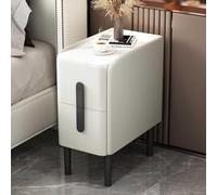 Mesita de noche contemporánea de 25 cm, gris, moderna con 2 cajones, impermeable, blanca, diseño compacto para espacios pequeños, muebles de dormitorio elegantes, fácil de limpiar