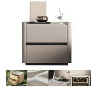 Mesita de noche curvada de madera maciza para dormitorio y sala de estar, mesa auxiliar pequeña con diseño elegante, color gris champán, 40 x 40 x 48 cm, solución de almacenamiento elegante