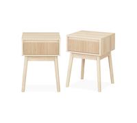 Mesita de noche de 1 cajón con efecto madera, set de 2 natural - 39x39x55.4 cm 55 cm