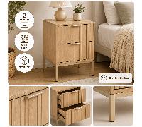 5 five simply smart 5five - Mesita de Noche Tasso de 2 cajones, Efecto Madera Beige Natural - Forma Cuadrada - Cierre Suave y silencioso - Vestidor, Dormitorio, salón