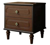 Mesita de Noche de 2 Cajones Mesita Auxiliares de Madera Maciza con Asas de Metal Mesita de Noche de Almacenamiento de Estilo Medieval Vintage for Sala De Estar Dormitorio(Black+walnut wood color)