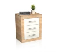 duehome | Mesita de Noche, Mesilla de Dormitorio, Modelo Kira, Acabado en Color Cambria y Blanco, Medidas: 50 cm (Largo) x 34,6 cm (Fondo) x 60 cm (Alto)