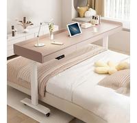 Mesita de noche de altura ajustable con cajón, mesa móvil para portátil para uso hospitalario y doméstico, estación de trabajo compacta y versátil con ruedas, rosa/bianco, 130 cm