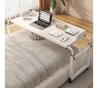Mesita de noche de altura ajustable con ruedas, mesa de cama móvil para comer y trabajar, soporte para laptop, carrito de noche portátil de hospital, diseño versátil y ahorra espacio.