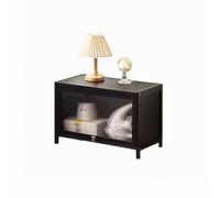 Mesita de noche de bambú, mesita de noche larga y estrecha con puerta transparente para dormitorio, sala de estar, oficina, entrada, mesa auxiliar de almacenamiento en el suelo