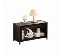 Mesita de noche de bambú, mesita de noche larga y estrecha con puerta transparente para dormitorio, sala de estar, oficina, entrada, mesa auxiliar de almacenamiento en el suelo