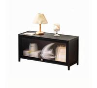 Mesita de noche de bambú, mesita de noche larga y estrecha con puerta transparente para dormitorio, sala de estar, oficina, entrada, mesa auxiliar de almacenamiento en el suelo