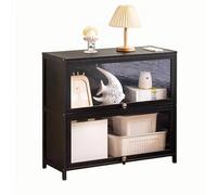 Mesita de noche de bambú, mesita de noche larga y estrecha con puerta transparente para dormitorio, sala de estar, oficina, entrada, mesa auxiliar de almacenamiento en el suelo
