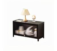 Mesita de noche de bambú, mesita de noche larga y estrecha con puerta transparente para dormitorio, sala de estar, oficina, entrada, mesa auxiliar de almacenamiento en el suelo