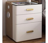 Mesita de noche de carga inalámbrica con cajones, diseño de madera, segura y no requiere montaje, luz ajustable de 3 colores para sala de estar y dormitorio