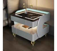 Mesita de noche de carga inalámbrica con iluminación LED ajustable y puertos USB, mesita de noche inteligente para una carga cómoda e iluminación ambiental