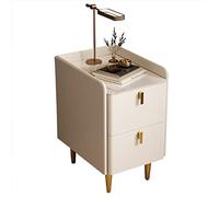 Mesita de Noche de Estilo Moderno de Mediados de Siglo para Dormitorio | Mesita Auxiliar Estrecha Minimalista con 2 cajones | Mesitas de Noche de Microfibra y Cuero de Moda para es