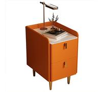 Mesita de Noche de Estilo Moderno de Mediados de Siglo para Dormitorio | Mesita Auxiliar Estrecha Minimalista con 2 cajones | Mesitas de Noche de Microfibra y Cuero de Moda para es