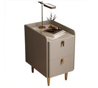 Mesita de Noche de Estilo Moderno de Mediados de Siglo para Dormitorio | Mesita Auxiliar Estrecha Minimalista con 2 cajones | Mesitas de Noche de Microfibra y Cuero de Moda para es