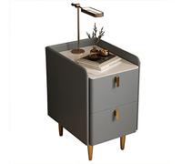 Mesita de Noche de Estilo Moderno de Mediados de Siglo para Dormitorio | Mesita Auxiliar Estrecha Minimalista con 2 cajones | Mesitas de Noche de Microfibra y Cuero de Moda para es