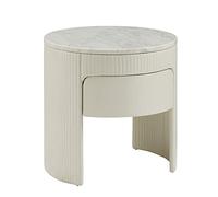 Mesita de noche de estilo moderno y lujoso de cuero de microfibra con diseño único para muebles del hogar, mesitas de noche redondas de mármol (color: crema) (crema)