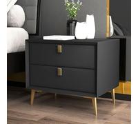 Mesita de noche de lujo moderna y sencilla de alta calidad de cuero y madera, con iluminación LED, muebles de dormitorio (negro, 40 x 40 x 47 cm)