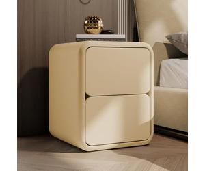 Mesita de noche de madera con almacenamiento abierto y 2 cajones, diseño de pista silenciosa, mesa auxiliar moderna para dormitorio y sala de estar