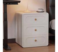 Mesita de noche de madera con diseño de perfil curvado y 3 cajones, mesita de noche grande para dormitorio, sala de estar, oficina