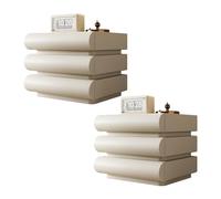 Mesita de noche de madera con parte superior de cuero, mesita de noche que ahorra espacio con 3 cajones de almacenamiento para organización de dormitorio