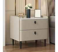 Mesita de noche de madera con patas de metal, diseño de 2 cajones que ahorra espacio para dormitorio y sala de estar, fácil montaje