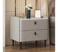 Mesita de noche de madera con patas de metal, diseño de 2 cajones que ahorra espacio para dormitorio y sala de estar, fácil montaje