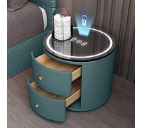 Mesita de noche de madera con puerto de carga USB, altavoz Bluetooth y tira de luz, mesita de noche de madera oscura con estación de carga y tira USB para dormitorio/sala de estar